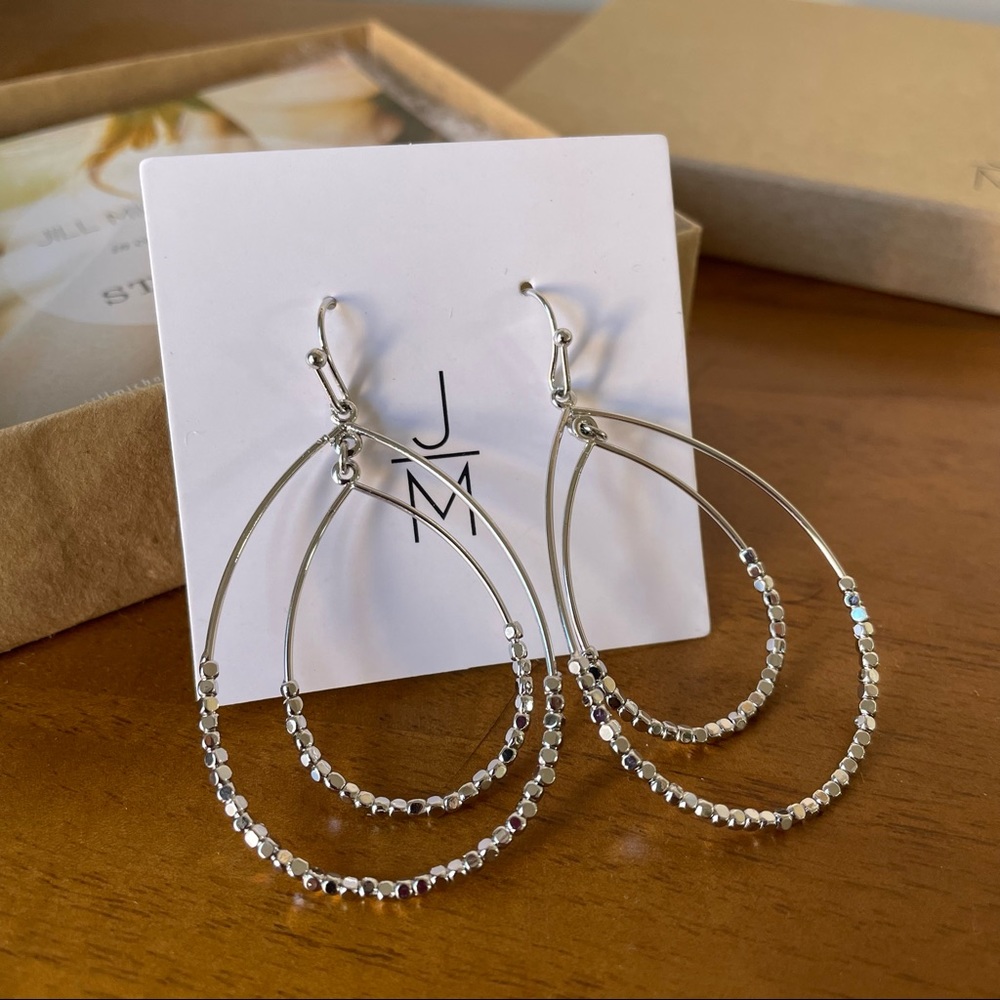 Jill Michael "Deena" silver nugget hoop teardrop earrings - NIB